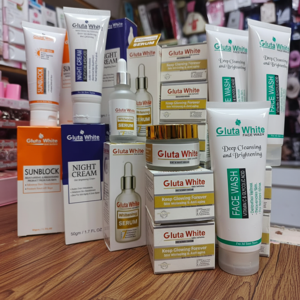 Gluta White 5 in 1 Complete Skincare Set | Face Wash + Serum + Day & Night Cream + Sunblock