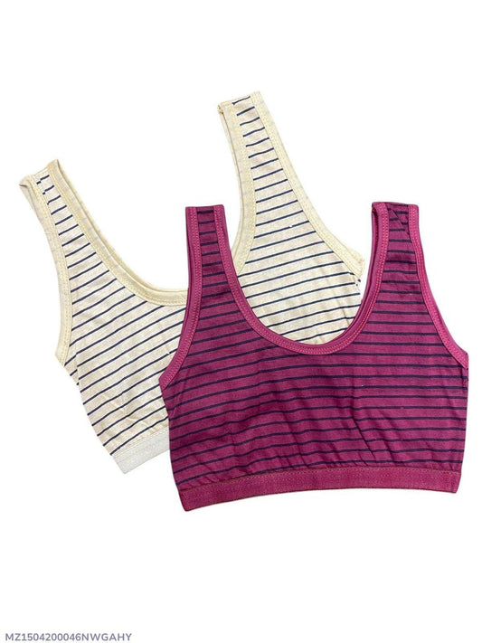 Cotton Striped Bra Set for Women – Free Size | Pack of 2 | Ivory & Magenta