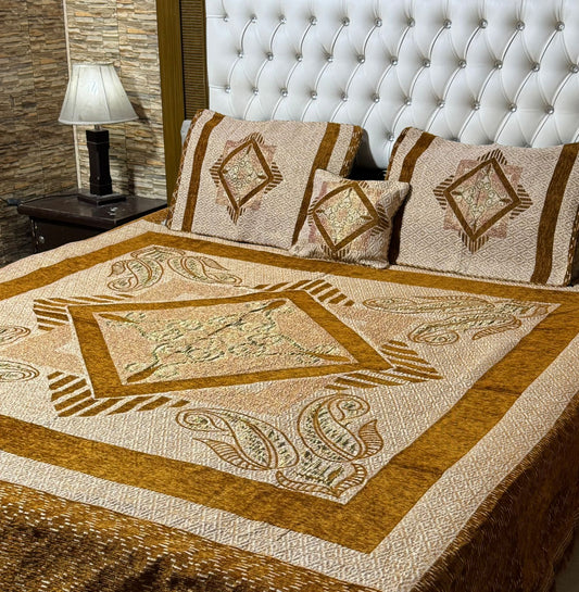 4Pc Velvet Jacquard Bedsheet – King Size | Luxury Chenille Fabric