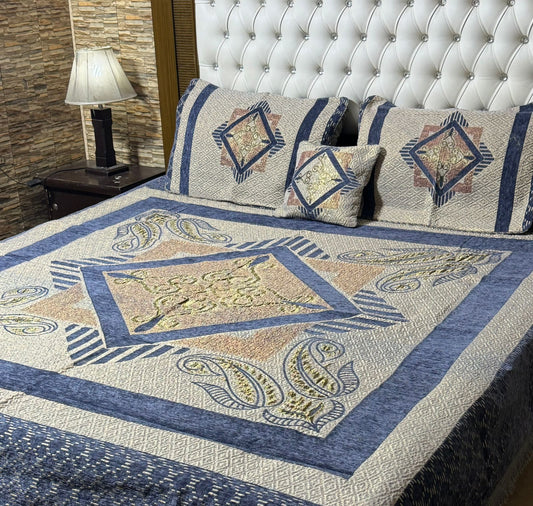 4Pc Velvet Jacquard Bedsheet – King Size | Luxury Chenille Fabric