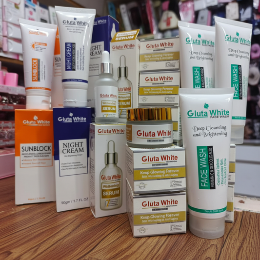 Gluta White 5 in 1 Complete Skincare Set | Face Wash + Serum + Day & Night Cream + Sunblock
